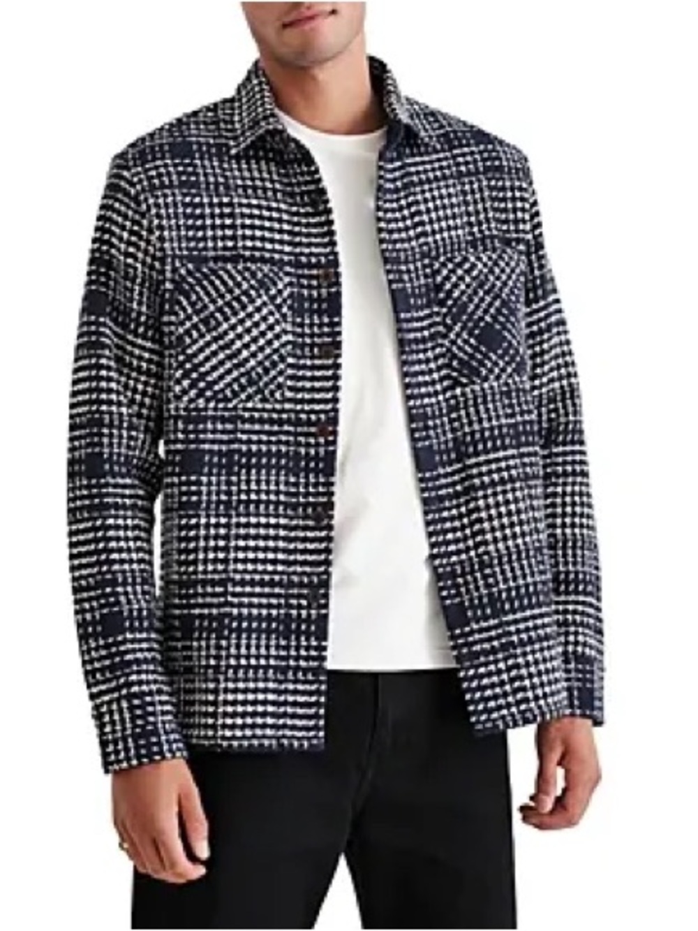 Men's Navy and White Plaid Shacket Jacket